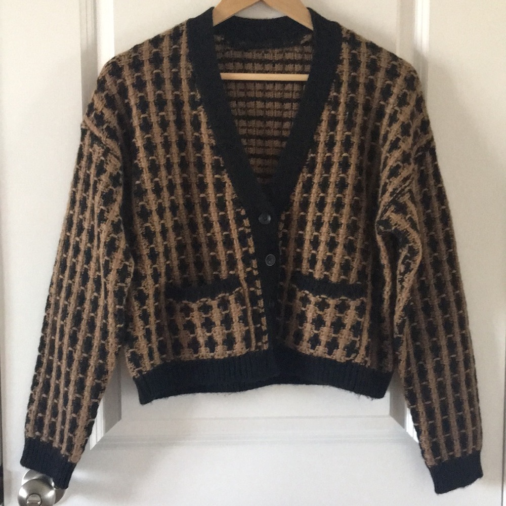 RED Valentino Black and Brown Checkered Cardigan